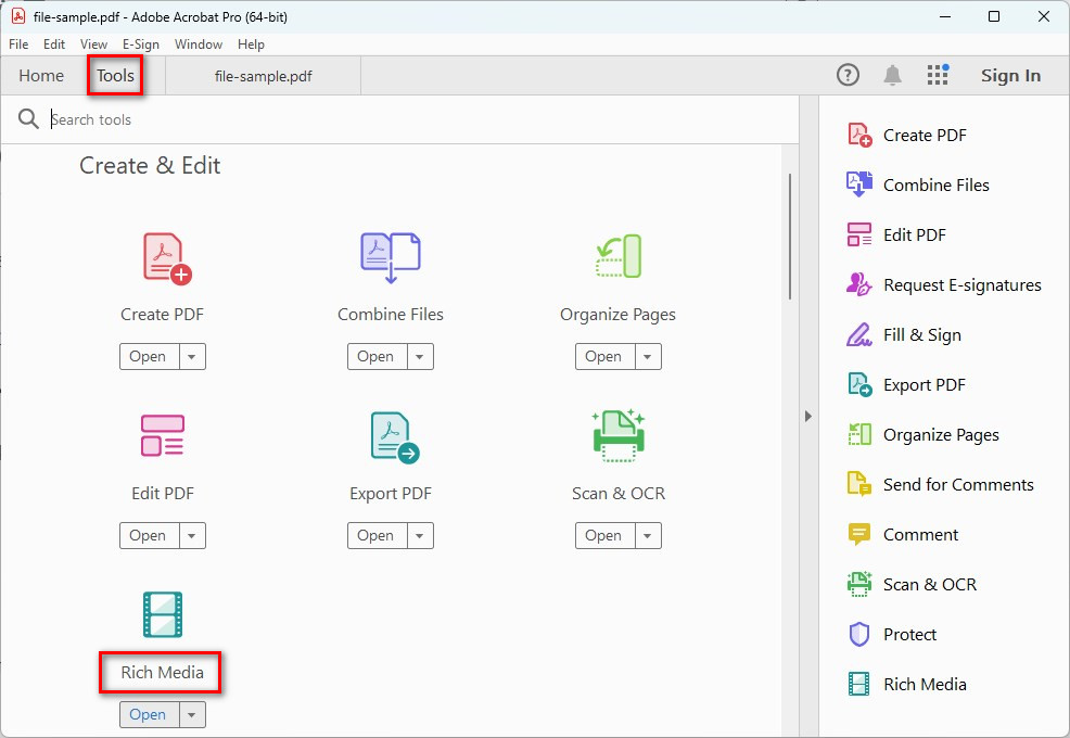 Accéder à l'option Rich Media