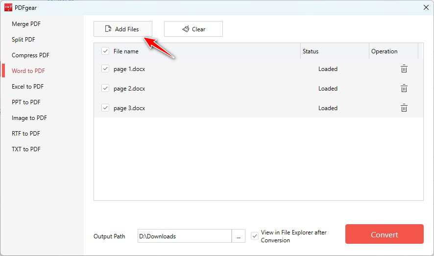 Add Word Files to Convert