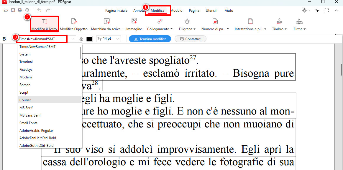 Cambia Font del Testo con PDFgear