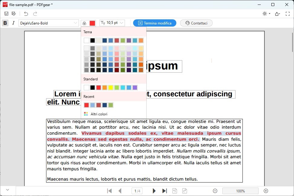 Cambia colore testo PDF con PDFgear