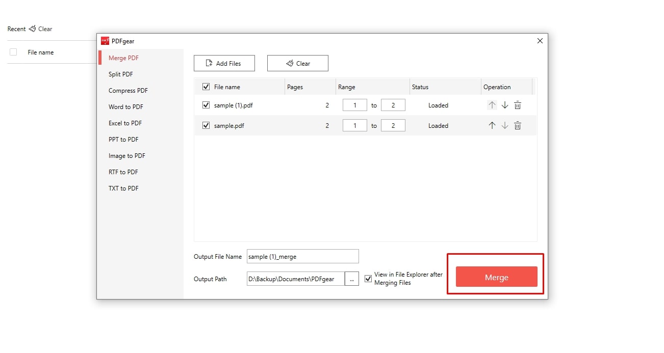 Click on Merge Option