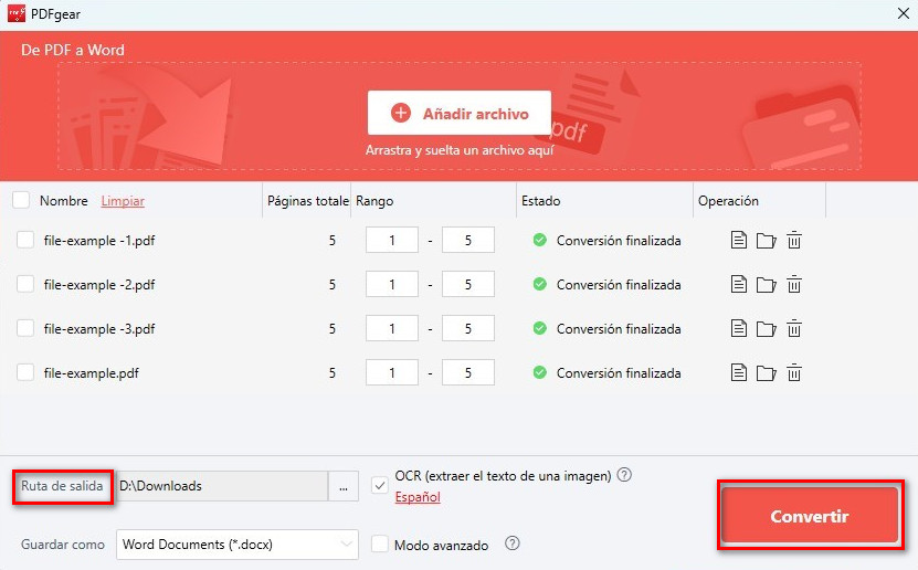 Convertir PDF escaneados a Word por lotes