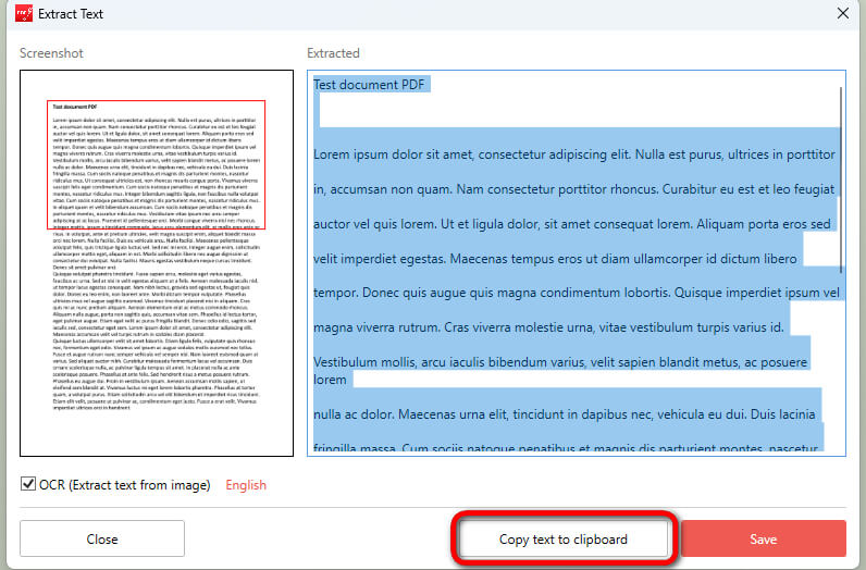 Click Extract Text Button