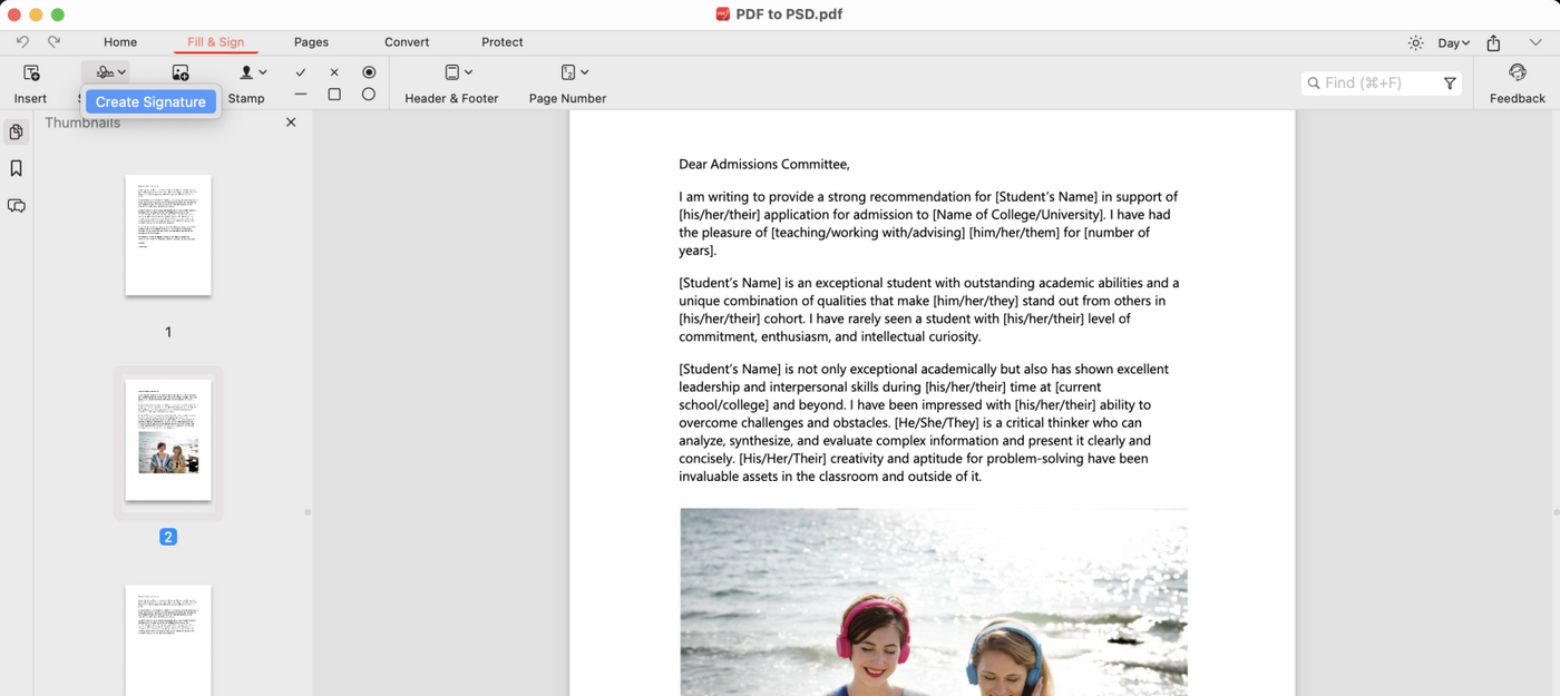 Click Create Signature