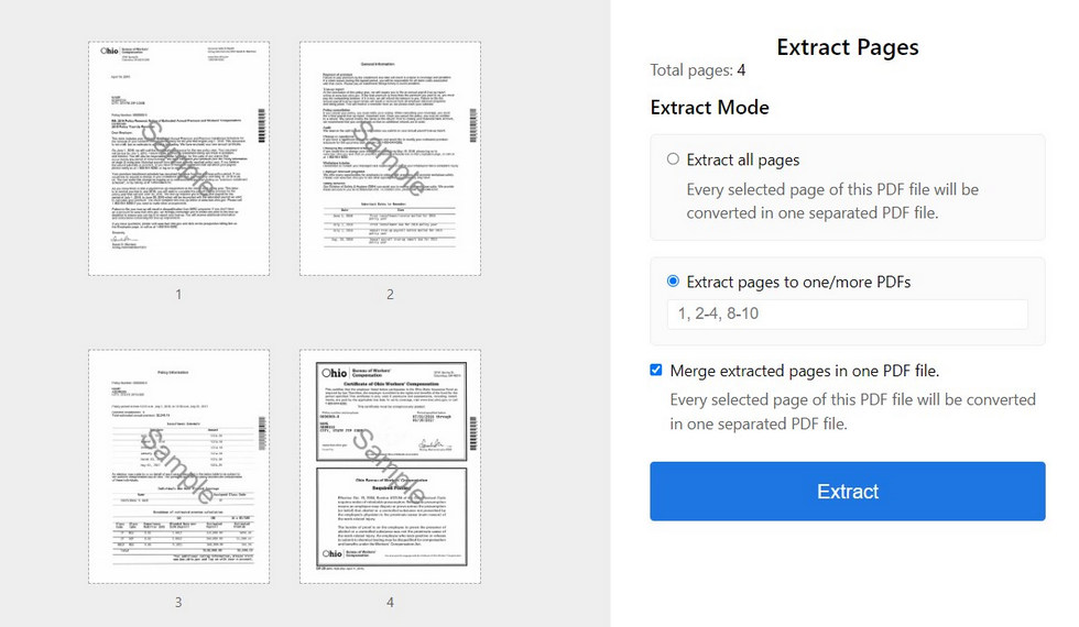 Extract PDF Pages Online with PDFgear