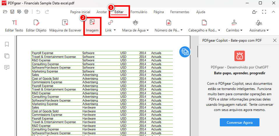 Selecione Inserir Imagem no PDF