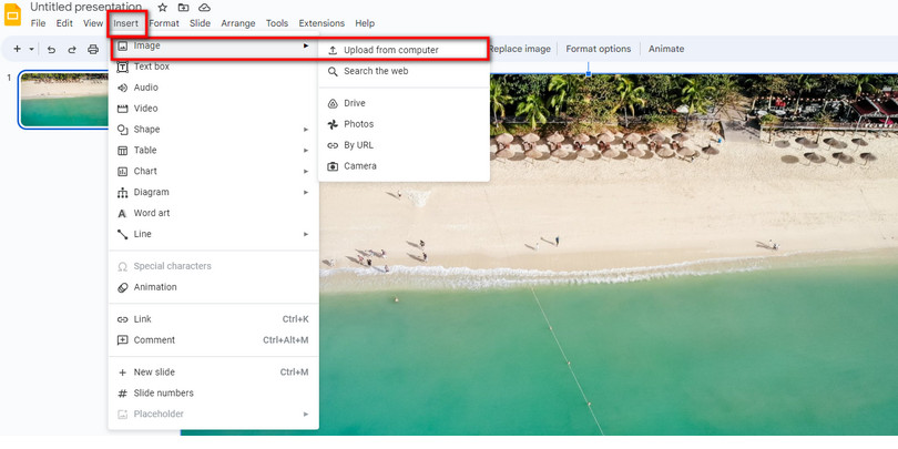 Ajouter des JPEGs à Google Slide