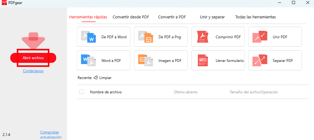Abrir un PDF en PDFgear