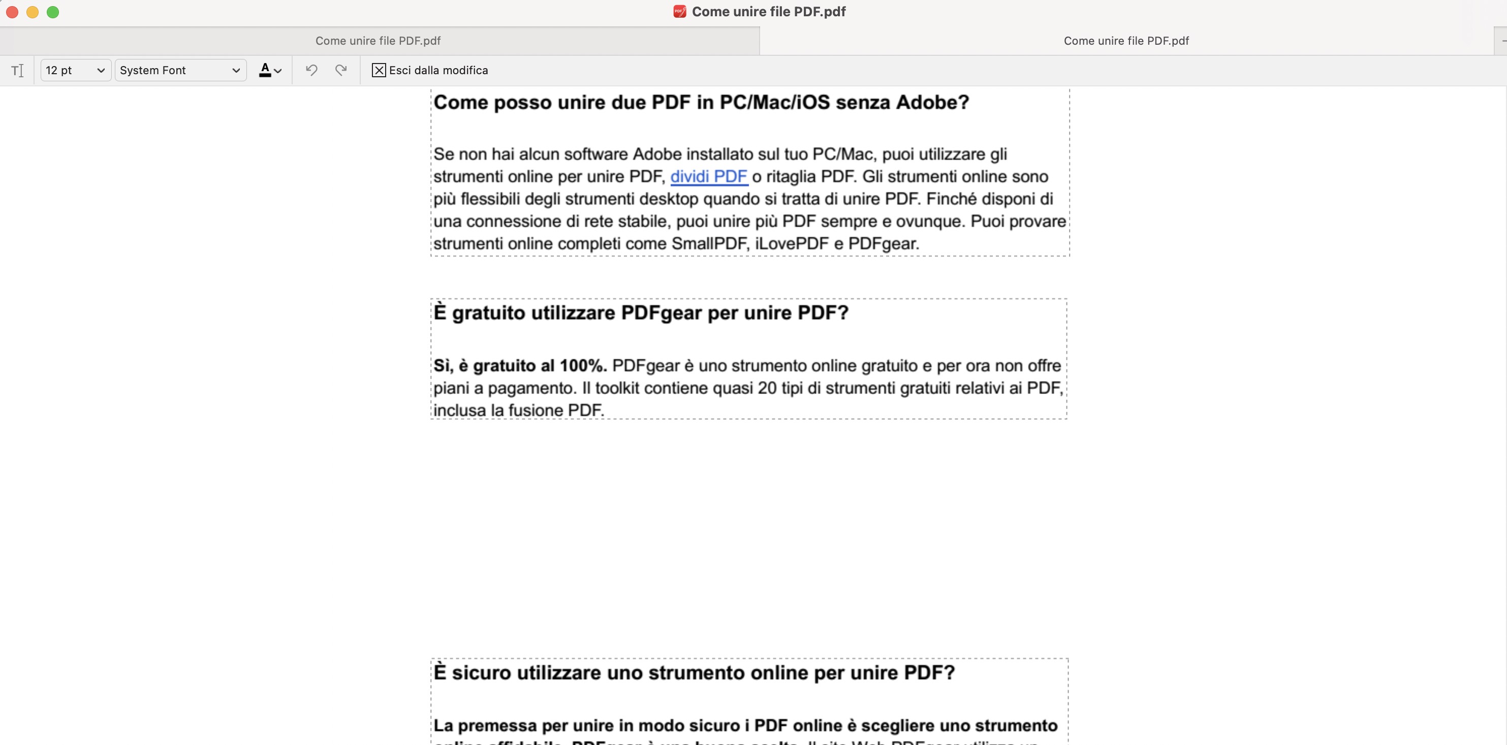Inizia a modificare in Textarea
