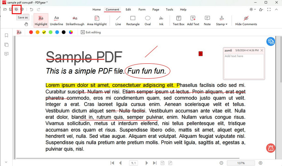 Save the Annotated PDF in PDFgear