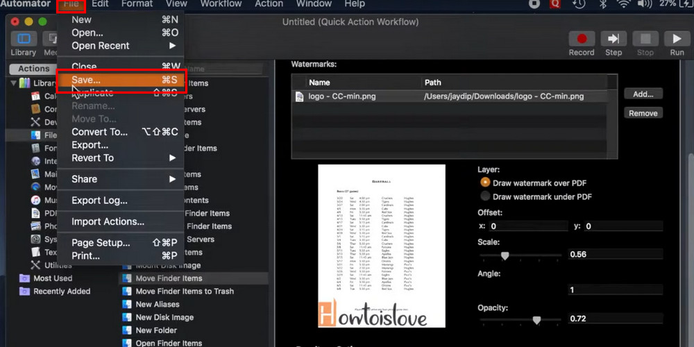 Save the Workflow in Automator