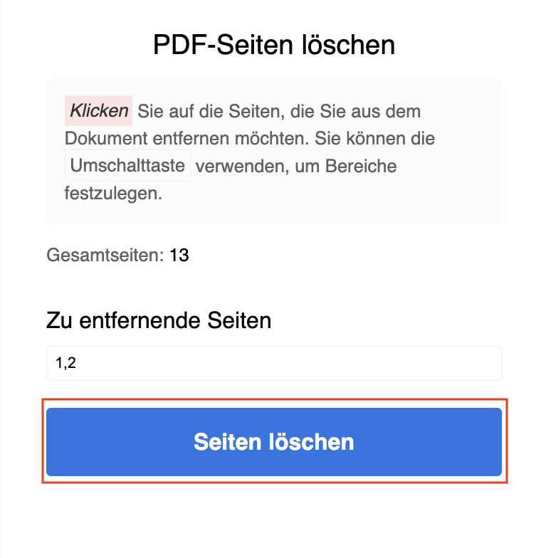 Seiten aus der PDF-Datei entfernen