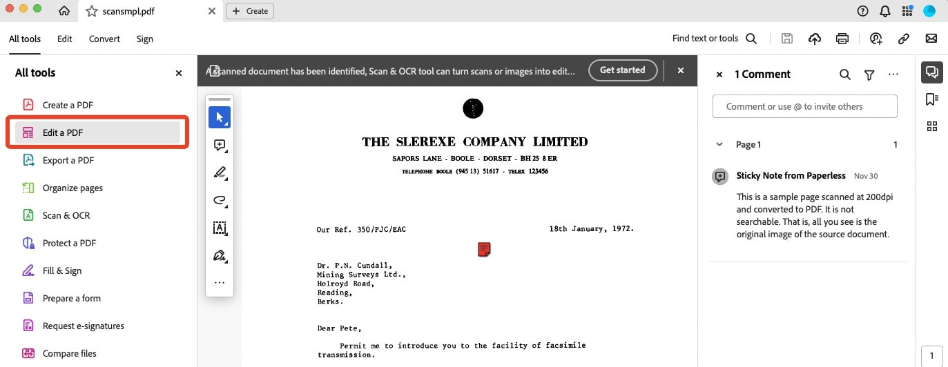 Select Edit PDF in Adobe Acrobat Pro DC