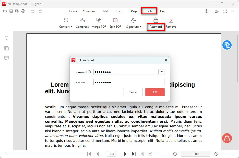 Setel Kata Sandi untuk Dokumen PDF