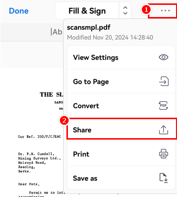 Share the Signed PDF in PDFgear on Android 