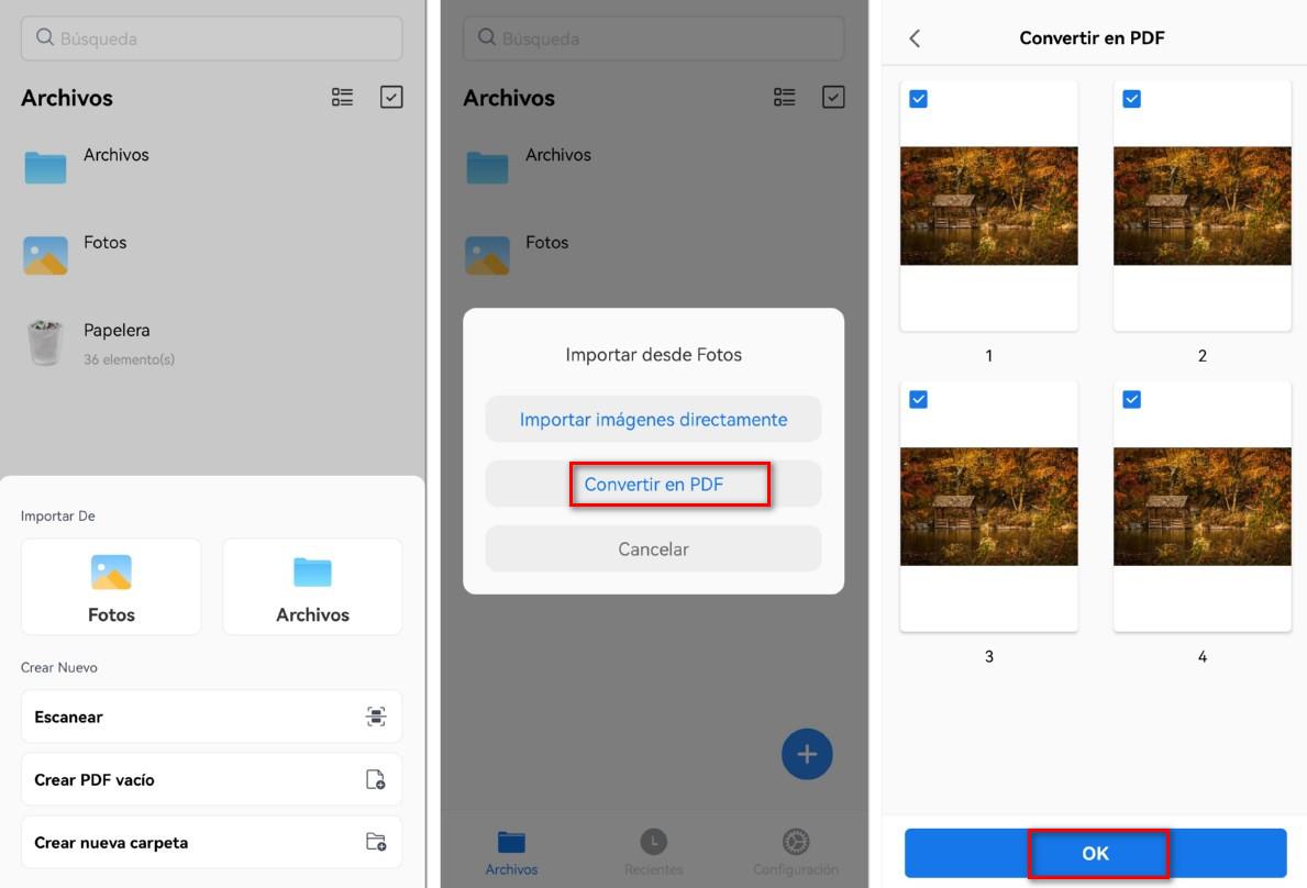 Unir imágenes en PDF en el móvil